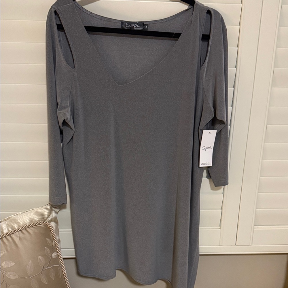 Sympli Gray V-Neck Tunic Top NEW WITH TAG